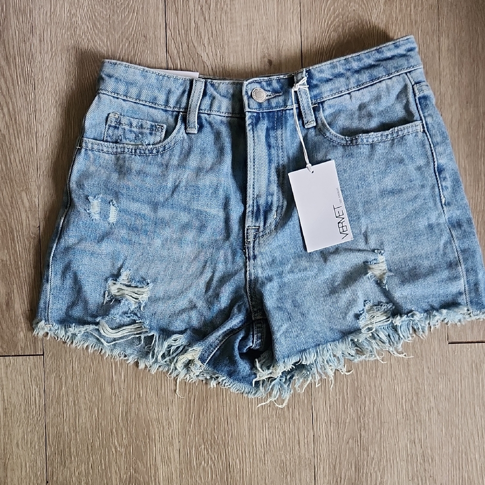 Vici Light Blue Distressed Jean Shorts